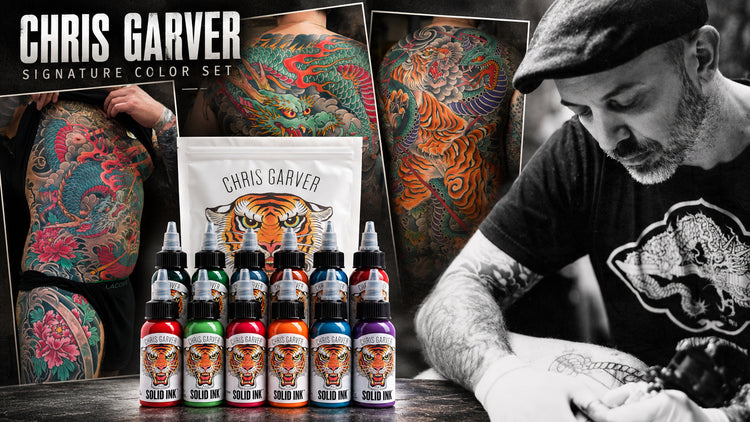Chris Garver signature color set with tattoo work and the artist