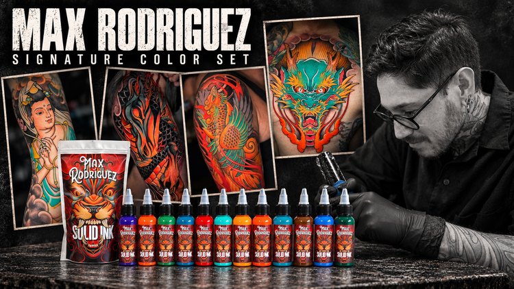 Max Rodriguez signature color set with tattoo work and the artist